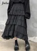 Kjolar midi långa kvinnor maxi kjol goth lolita sommar hög midja asymmetrisk låg ruched rufle