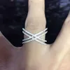 Äkta 925 Sterling Silver Size 6 7 8 9 Micro Pave CZ Double Criss Cross X Ring for Wedding Women Finger Jewelry D18111405288G