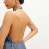 Günlük Elbiseler Kadınlar İçin Keten 2023 Seksi Halter Kolsuz Backless Bandage Dantel Yukarı Sundress Vestidos Cortos Ropa De Mujer