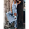 Damen Jeans Frauen Sommer Herbst Retro Latzhose Overall Strampler Lose Ripped Loch Tasche Lange, Breite Bein Denim Hosen Overall