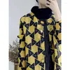 Women's Trench Coats GGHK Pleated Women Coat Fashion Printing Color Blocking Design Single-breasted Long Loose Large Size Fall Robe