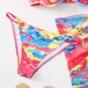 Kvinnors badkläder Fashion Open Back Bikini Printing Swimsuit Top Split Sexig Swimwears Tankinis Set 5x baddräkter för kvinnor