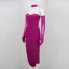Sukienki swobodne kobiety est moda letnie fioletowe rękawiczki montowana na szyi bandażonka plisowana owinięta modna spódnica seksowna celebrytka częściowa suknia