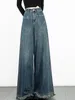 Jeans da donna svasati da donna larghi sfilacciati stile giapponese retrò denim lavato vintage a vita alta moda solido asimmetrico estate semplice