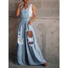 Damen Jeans Frauen Sommer Herbst Retro Latzhose Overall Strampler Lose Ripped Loch Tasche Lange, Breite Bein Denim Hosen Overall