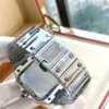 Relógio mecânico de luxo masculino quadrado mostrador branco todo em aço inoxidável movimento mecânico automático vidro safira e caixa