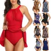 Maillots de bain pour femmes Femmes Sexy Mesh Dos nu une pièce Halter Robe rembourrée Beach Maillot de bain Couleur unie ou style d'impression florale approprié