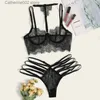 Sexy Set Sexy Women Embroidery Lace Collar Bra Lingerie With Thong Set Underwear Lady Hot Erotic Babydoll Underwear G String Nightwear T231027