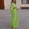 Abiti casual Donna Stampa geometrica Abito con orlo grande Elegante scollo a V Manica svasata Festa autunnale Vita alta Sciolto Spiaggia lunga