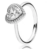 Anéis de cluster autêntico 925 prata esterlina espumante amor coração glamour anel com rosa verde vermelho cristal para mulheres presente jóias