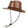 Basker punkstil pu cowboy hatt för vuxen stor grim casuals solproof med glasögon dekorchin rem