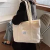 Sacos de compras 1 pc grande veludo mulheres bolsa de ombro cor sólida feminina reutilizável meninas bolsas de estudante tote
