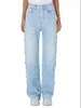 Jeans da donna Zoctuo pantaloni in denim con strass scintillanti pantaloni da donna con cerniera dritta alla moda pantaloni streetwear a gamba larga Y2k