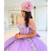 Lavendel uit de schouder baljurk Quinceanera jurk kralen verjaardag gewaden de Mariee applicaties afstuderen toga Lace Up terug Vestid