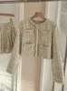 Abiti da lavoro stile francese Tweed con paillettes ricamate Perline Set da due pezzi per donna Cappotti corti a maniche lunghe Gonne a pieghe a vita alta