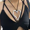 Hänghalsband överdrivna stora ihåliga hjärthalsband för kvinnor svart färg justerbar repkedja party bröllop smycken mode gåva