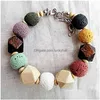Charm Bracelets Luxury Designer Colored Volcano Lava Beads Bracelet For Women Girls Exquisite Natural Stone Wooden Bead Bangles Jewelr Dhrys