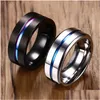 Bandringen Vnox 8 mm zwarte ring voor mannen vrouwen Groove Rainbow roestvrijstalen trouwringen Trendy broederlijke ringen Casual mannelijk Dhgarden Ot0Hl