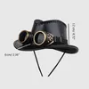 Bérets Punk Style Pu Cowboy Chapeau pour adulte grand bord décontracté à l'épreuve avec lunettes de décorchin sangle