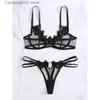 Set di reggiseni 2 pezzi / set Set di slip sexy in pizzo con reggiseno vuoto Set di slip per donna Intimo G-String Set di bralette trasparente Set di biancheria intima erotica S-XL T231027