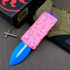 Yeni Micro Tech Exclusive Tatlı Savaşçı Donut Pembe Otomobil Bıçağı D2 Blade Havacılık Alüminyum Kamp Kamp Dış Taktik Savaş Kendi Defense Kendi Defense EDC Cep Bıçakları