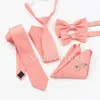 Bow Ties 6 PCS Top Color Green Pink Blue Polyester Solid 6cm Tie Set Men Kids Wedding Bowtie Hankie Party Gift Cravat Shirt Accessory 231027