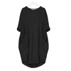 Robes décontractées Femmes Robe ample avec poche Mode Dames Solide Femmes O Cou Long Tops T-shirt Streetwear Plus Taille