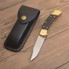 Factory Price Classic 112 AUTO Tactical Folding Knife 440C Satin Blade Ebony/Brass Head Handle EDC Pocket Knives With Leather Sheath Gift Knifes