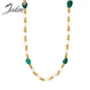 Chaînes Joolim Bijoux En Gros Rétro À La Main Naturel Vert Agate Waterdrop Perle D'eau Douce Collier En Acier Inoxydable Pour Les Femmes