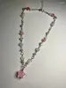 Catene Collana con ciondoli con perline e stelle rosa, gioielli estetici carini Y2k