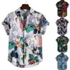 Men's T-Shirts Linen Short Sleeved Shirt Men Summer Flowers Loose Leisure Hawaii Holiday Beach Printed T-Shirt Top Button Nat287C