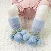 First Walkers Born Baby Bowknot Flower Floor Socks Thickened Non Slip Warm Boys Kid Toddler Socken Cute Sweet Girls Infant Plush Shoes Sock