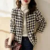 Mulheres de couro falso couro vintage início do outono tweed mulheres jaqueta ins estilo elegante cavalheiros preto branco tweed senhora inverno cardigan outwear 231026