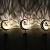 Utomhus Solar Lamp smidesjärn Hollow Elf and Moon Projector Light Yard Art Garden Decoration Lamps For Pathway Patio Lawn