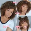 Syntetiska peruker Kort lockig peruk med lugg redo att gå mänskligt hår Afro Kinky Highlight Glueless Full Machine Made 250 Density Remy 231027