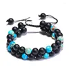 Strand Natura 8 mm Round Stone Tiger-Eye Onyx Pärlor Double Row Charm Weave Nylon Rope Handgjorda justerbara armband för Man Woman Woman