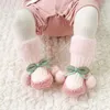 Носки в пол с цветочным принтом First Walkers Born Baby, утепленные нескользящие теплые носки для мальчиков и малышей, милые милые плюшевые носки для девочек