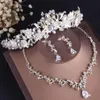 Orecchini Collana Barocca Vintage Oro Cristallo Foglia Perla Set di gioielli floreali Set da sposa Strass Girocollo Tiara Corona280D