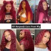 Synthetic Wigs 1234 Inch Deep Wave Lace Frontal 13x4 13X6 Red Brazilian Curly HD Front Wig 99J Burgundy Human Hair 231027