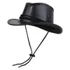 Basker punkstil pu cowboy hatt för vuxen stor grim casuals solproof med glasögon dekorchin rem