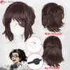 Catsuit Costumes Anime attaque sur Titan dernière saison Hange Zoe 35 cm brun foncé Cosplay masque pour les yeux perruque de cheveux résistant à la chaleur