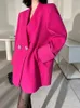 Women's Suits Women In 2023 Korean High-end Rose Pink Tailored Jacket Mid Long Elegant Party Casual Tuxedo Blazer Top Clothing