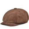 Bérets Daim octogonal chapeau hommes angleterre mâle printemps hiver véritable cuir béret casquettes sboy 1 boutons décontracté Streetwear Peaked Bonnet 231027