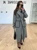 Misturas de lã feminina acolchoado longo trench coat para mulheres misturas de lã cinza com cinto ponto aberto casaco moda streetwear jaquetas 231026