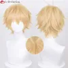 Catsuit Costumes Yellow/light Orange Golden Cosplay Anime Chainsaw Man Denji Wigs 30cm Hair with Eyes Patch Props Men + Wig Cap