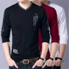 Long Sleeve Tee Tops Casual Male Casual Apparel Designer Slim Mens V Neck Tshirts Fashion Pure Color Long T-shirt Clothing213P