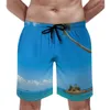 Men's Shorts Men's Blue Beach Board Tropical Palm Trees Retro Short Pants Men Custom Sports Surf Quick Dry Trunks Birthday Gift