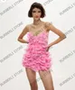 Casual Dresses Fashion Pink Bow Mini Women Summer Sexy Backless Organza Short Party Gowns Cute Girls Spaghetti Strap Mesh Prom Dress