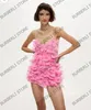 Casual Kleider Mode Rosa Bogen Mini Frauen Sommer Sexy Backless Organza Kurze Party Kleider Nette Mädchen Spaghetti Strap Mesh prom Kleid