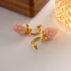 Orecchini pendenti in oro 18 carati placcati in rame con orecchini di cristallo rosa dolce da ragazza vintage